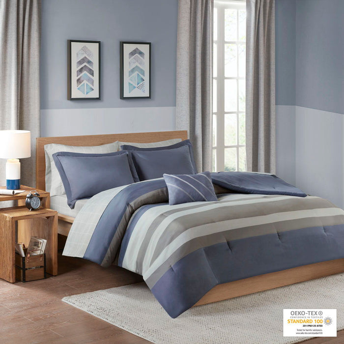 Marsden - Twin Complete Bed Set Including Sheets - Blue / Gray - Simple Home Plus