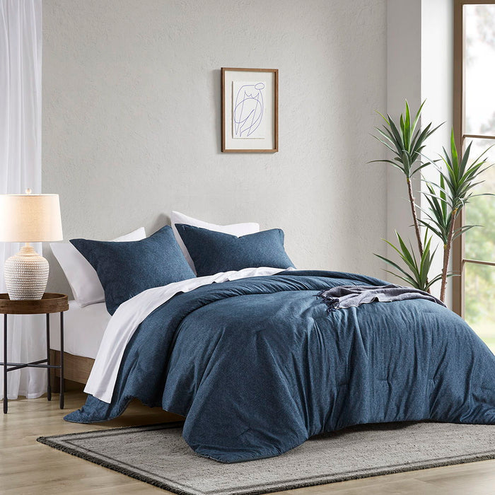 Camden - Twin/Twin Long Chambray Print Solid Comforter Set - Navy - Simple Home Plus