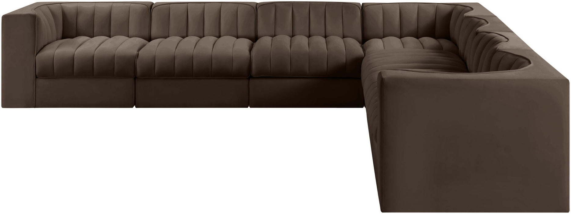 Rummi - Symmetrical Velvet Performance Fabric Upholstered 7 Piece Modular Sectional (With 3 Corner Chairs) - Simple Home Plus