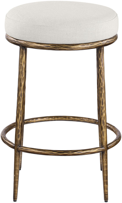 Ferro - Linen Textured Performance Fabric Upholstered Backless Counter Stool - Cream / Brushed Gold - Simple Home Plus