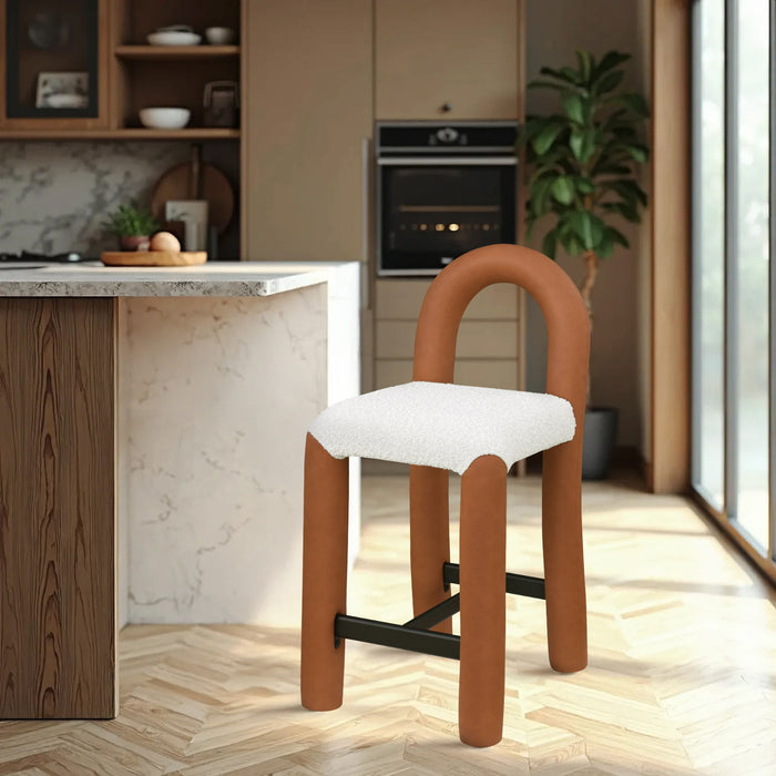 Amari - Vegan Leather and Boucle Fabric Stool - Simple Home Plus