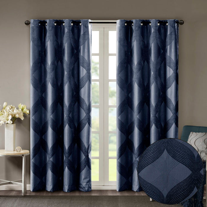 Bentley - 84" Ogee Knitted Total Blackout Panel - Navy - Simple Home Plus