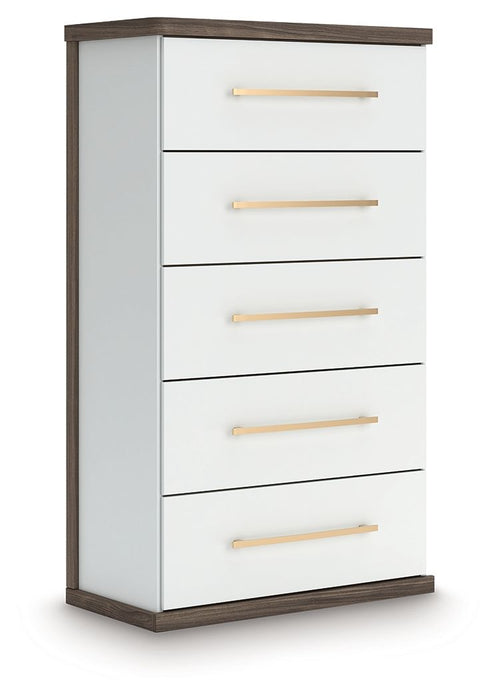 Kendanport - Brown / White - Five Drawer Chest - Simple Home Plus