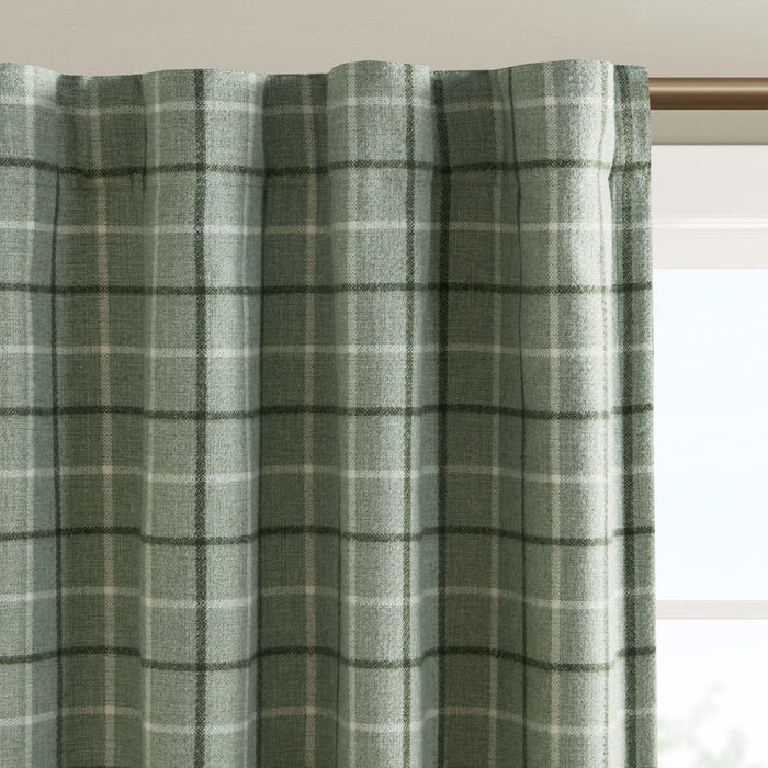 Anaheim - Plaid Rod Pocket and Back Tab Curtain Panel With Fabric Lining - Green - Simple Home Plus