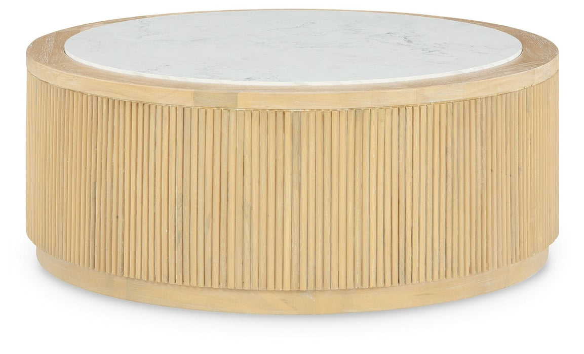 Camdill - Light Brown / White - Round Cocktail Table - Simple Home Plus