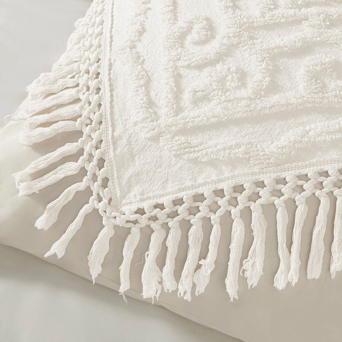 Laetitia - King Tufted Medallion Fringe Coverlet Mini Set - Off White - Simple Home Plus