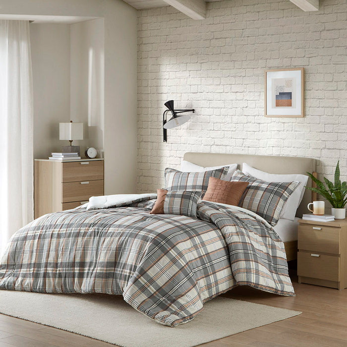 Blake - Plaid Comforter Set - Beige/Gray - Simple Home Plus