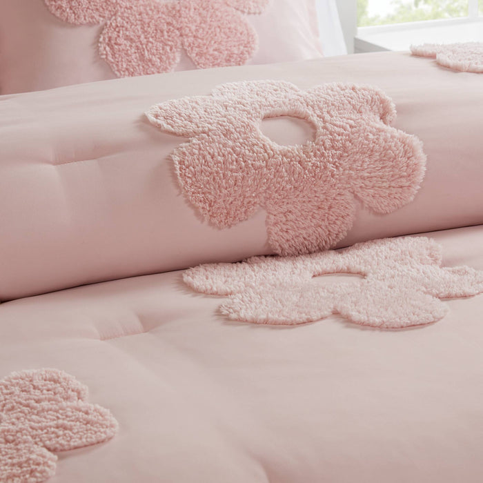 Gracie - Twin Floral Reversible Comforter Set With Flower Throw Pillow - Pink - Simple Home Plus