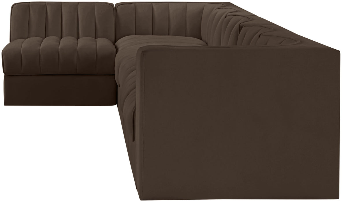 Rummi - Velvet Performance Fabric Upholstered 6 Piece Modular Sectional, L-Shaped (Right) - Simple Home Plus