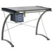 Melo - Glass Top Drafting Table With Storage - Silver - Simple Home Plus