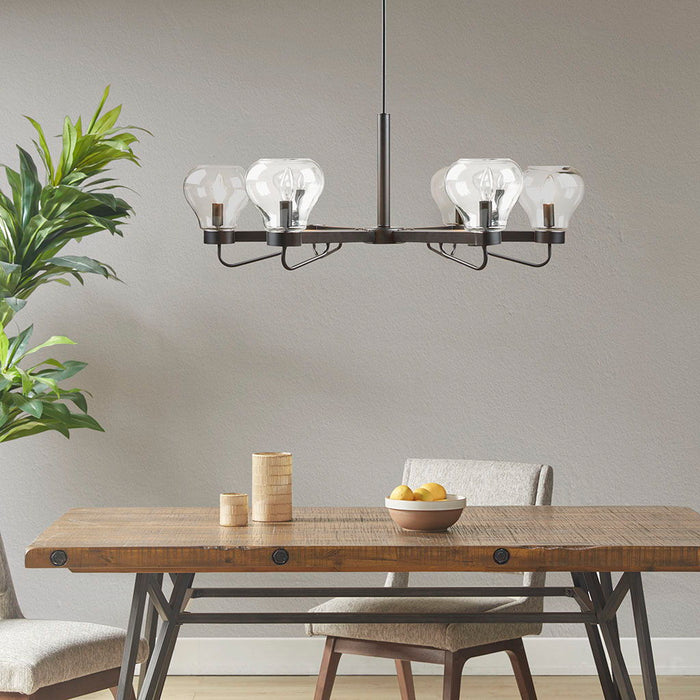 Devon - 6-Light Chandelier With Bowl Shaped Glass Shades - Black - Simple Home Plus