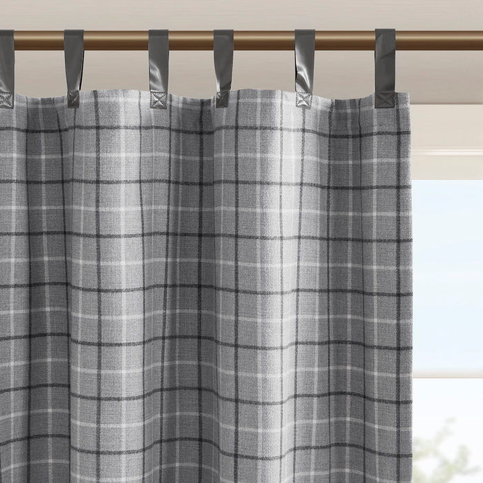 Anaheim - Plaid Faux Leather Tab Top Curtain Panel With Fleece Lining - Gray - Simple Home Plus