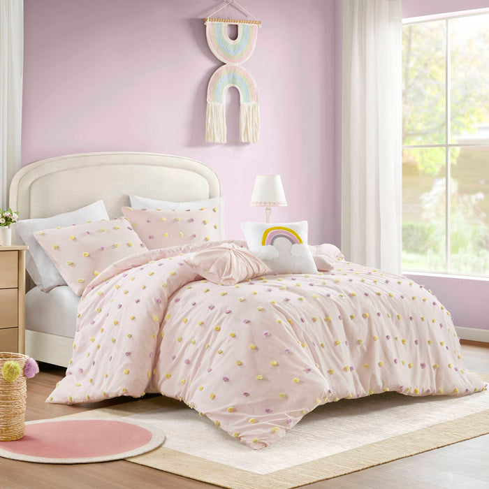 Callie - 5 Piece Full/Queen Pom Pom Comforter Set - Pink Multi - Simple Home Plus