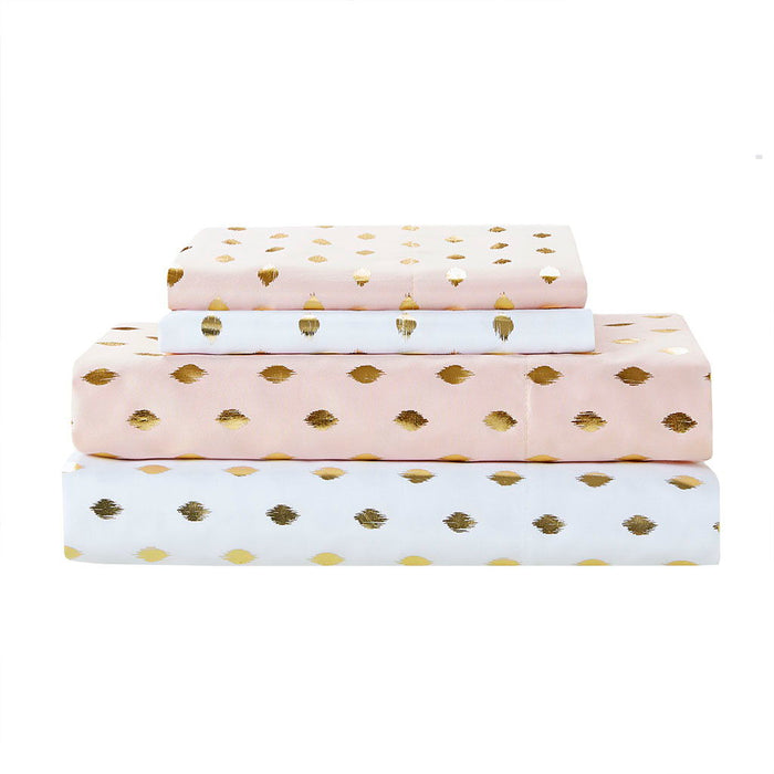 Metallic Dot - Twin Long Printed Sheet Set - Blush / Gold - Simple Home Plus