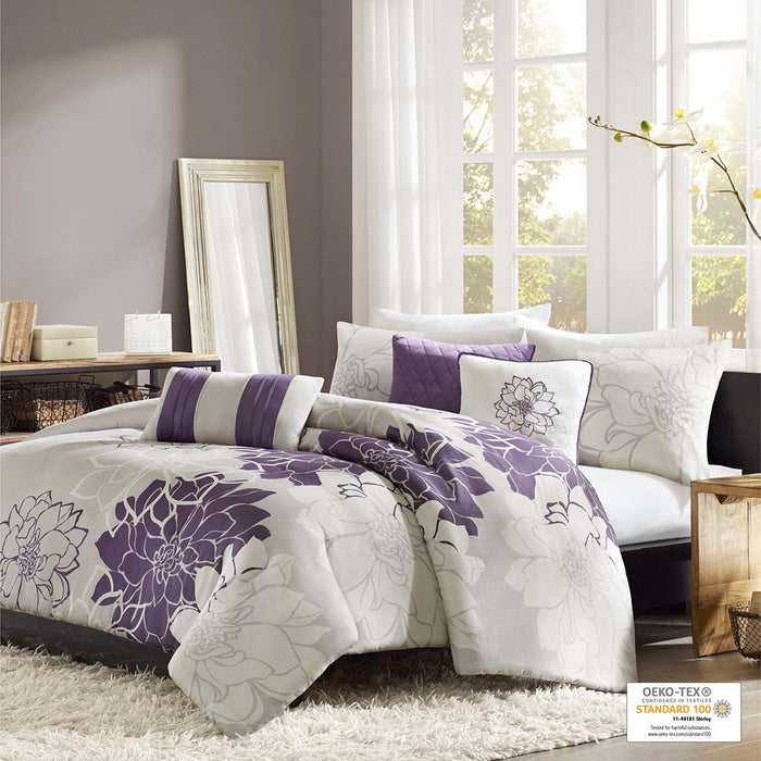 Lola - 6 Piece Printed Duvet Cover Set - Purple - Simple Home Plus