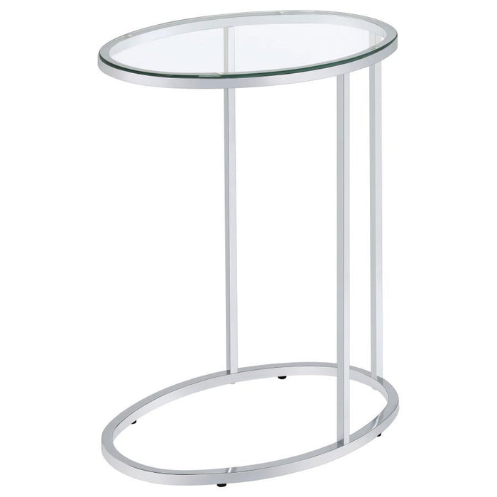 Kyle - Oval Glass Top C-Shaped Sofa Side Table - Chrome - Simple Home Plus