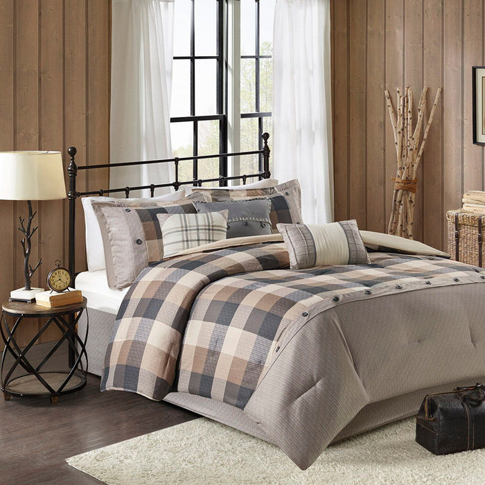 Ridge - King 7 Piece Herringbone Comforter Set - Neutral - Simple Home Plus