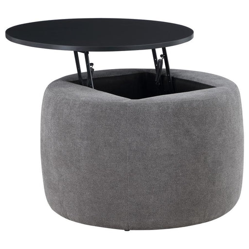 Tesoro - Round Upholstered Lift Top Storage Ottoman - Gray - Simple Home Plus