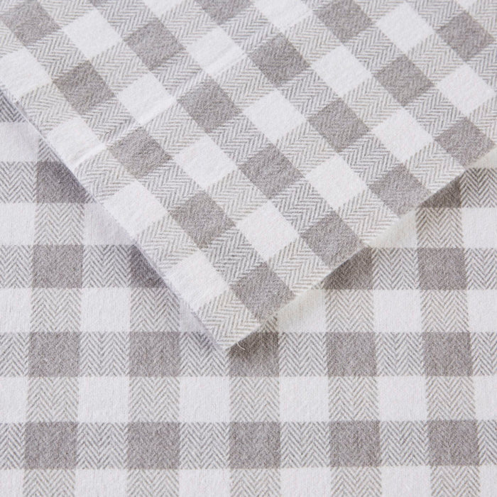 Cozy Flannel - 3 Piece Twin Printed Sheet Set - Gray Herringbone Check