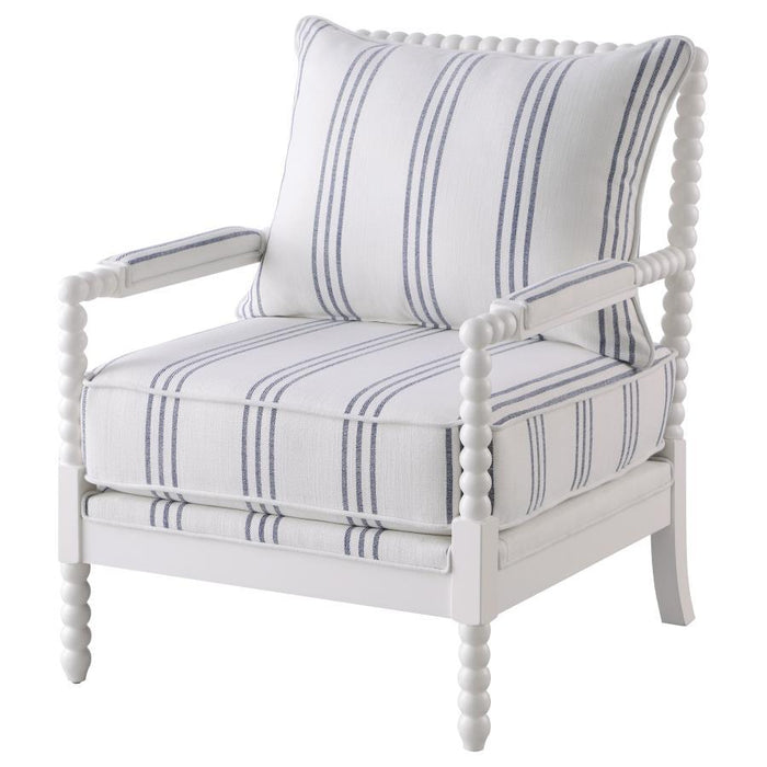 Blanchett - Upholstered Bobbin Accent Chair - White And Navy - Simple Home Plus