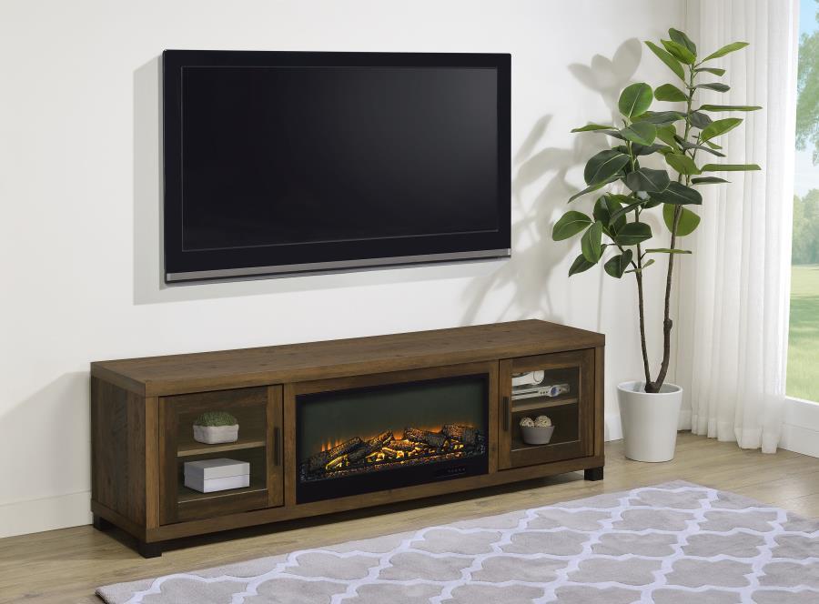 Havering - 71" TV Stand Fireplace Media Console - Dark Pine - Simple Home Plus