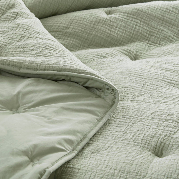 Breeze - Full/Queen Cotton Gauze Embroidered Quilt Set - Sage - Simple Home Plus