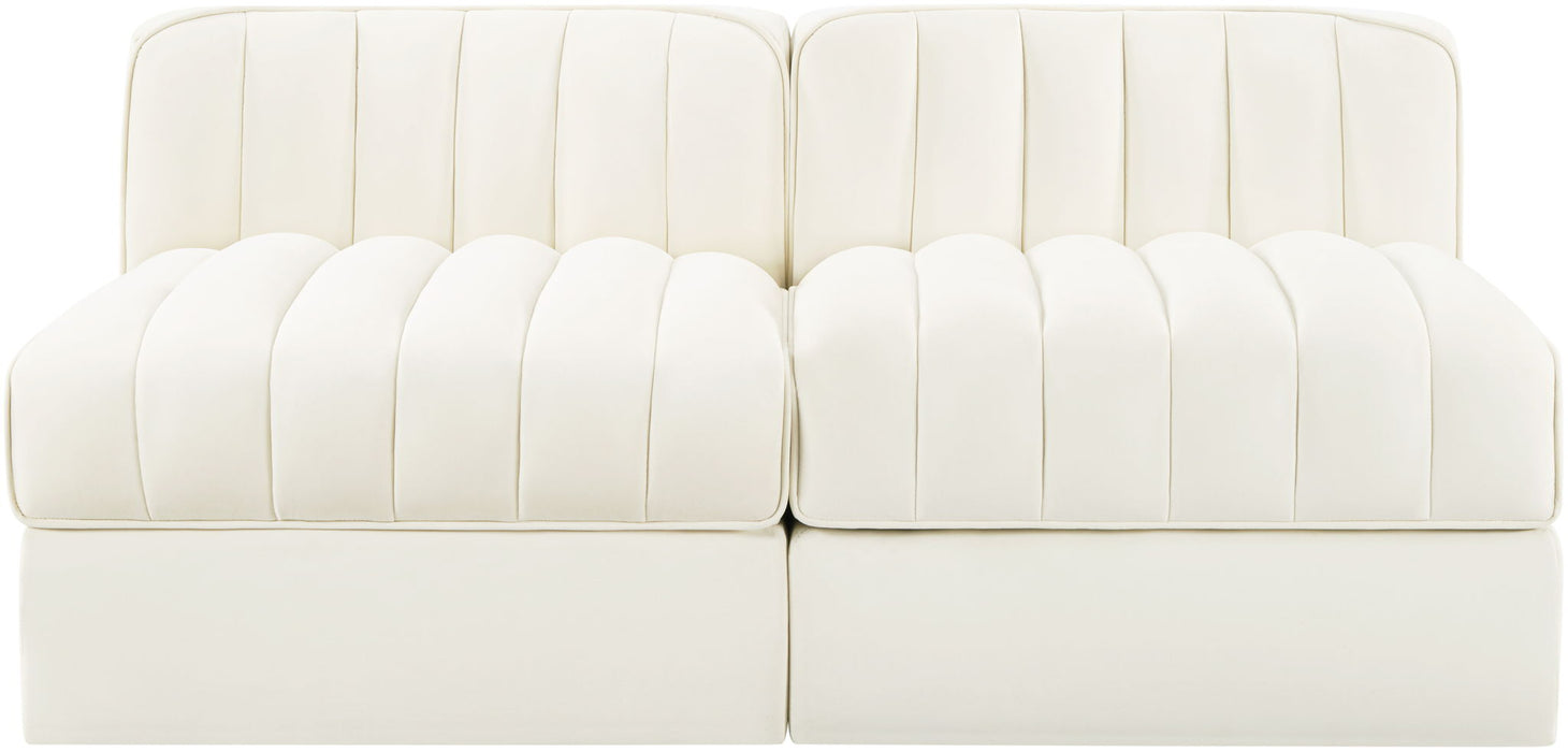 Rummi - Velvet Performance Fabric Upholstered 2 Piece Modular Armless Loveseat - Simple Home Plus