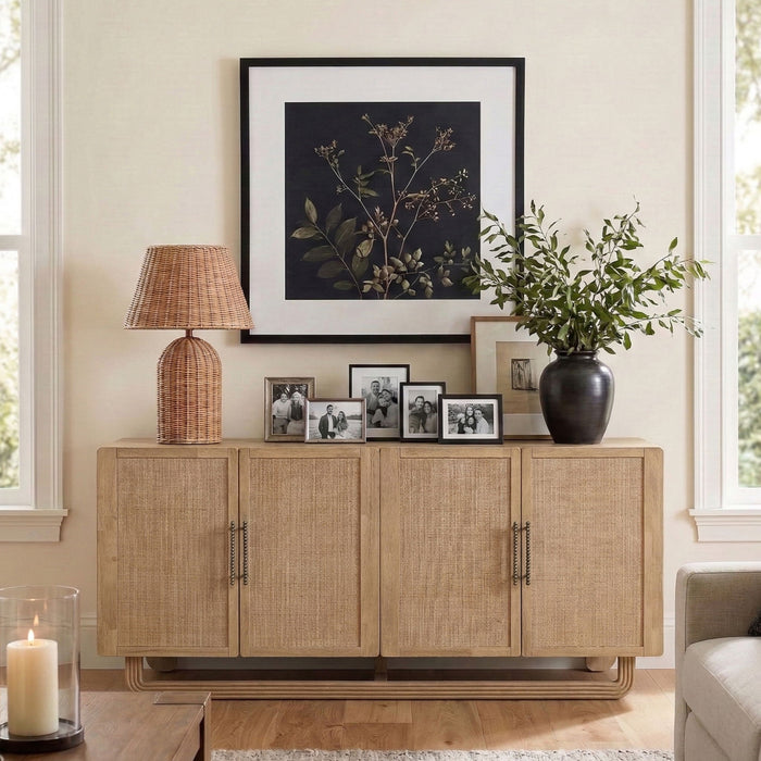 Sova - Solid Wood, Oak Veneer And Stainless Steel Sideboard/Buffet - Simple Home Plus