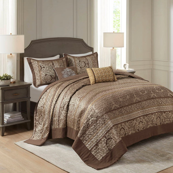 Bellagio - 5 Piece Reversible Bedspread Set - Brown / Gold - Simple Home Plus