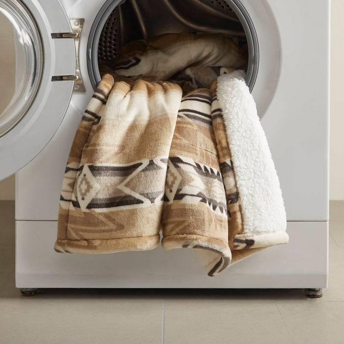 Print Plush To Sherpa - 50X60" Heated Throw - Aztec - Simple Home Plus