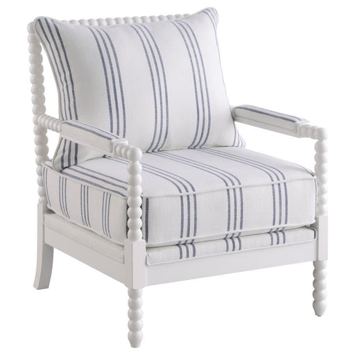 Blanchett - Upholstered Bobbin Accent Chair - White And Navy - Simple Home Plus