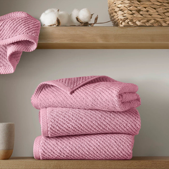 Diagonal Ribbed - 4 Piece Hand Towels Set - Pink - Simple Home Plus