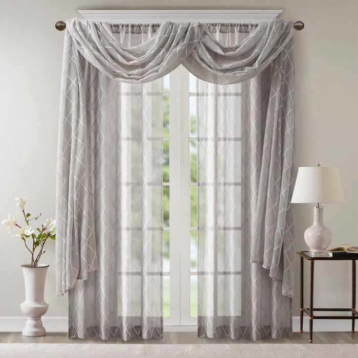 Irina - Diamond Sheer Embroidered Window Scarf - Gray - Simple Home Plus