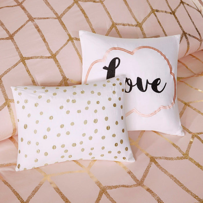 Raina - Twin Metallic Printed Comforter Set - Blush / Gold - Simple Home Plus