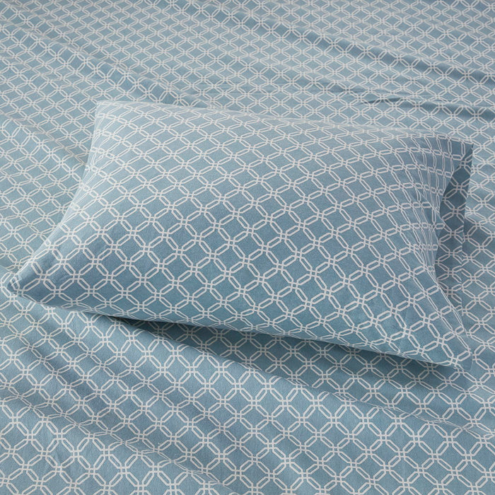 Cozy Flannel - Queen Printed Sheet Set - Blue Geo