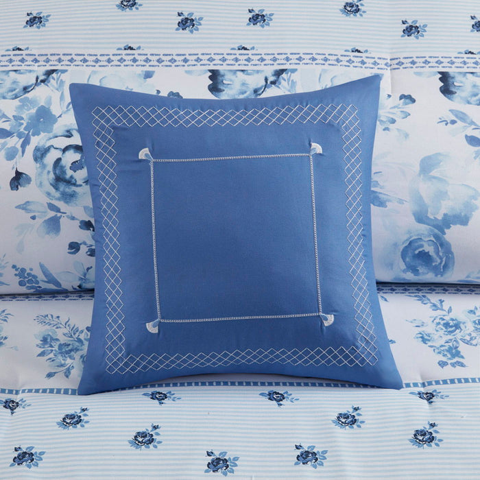 Christa - Floral Striped Comforter Set - Blue - Simple Home Plus