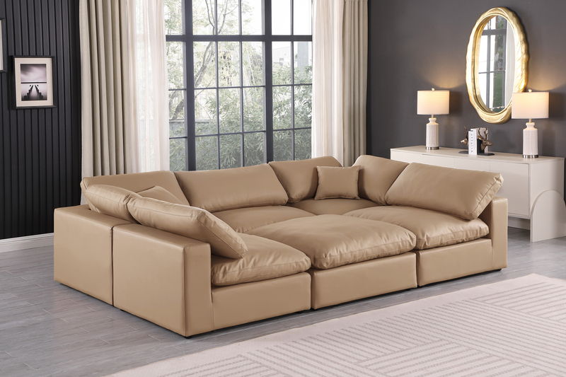 Comfy - 6 Piece Faux Leather Sectional - Tan