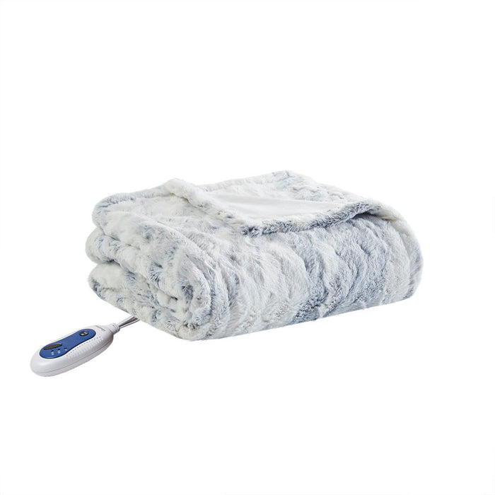 Zuri - Oversized Faux Fur Heated Throw - Gray / Blue - Simple Home Plus