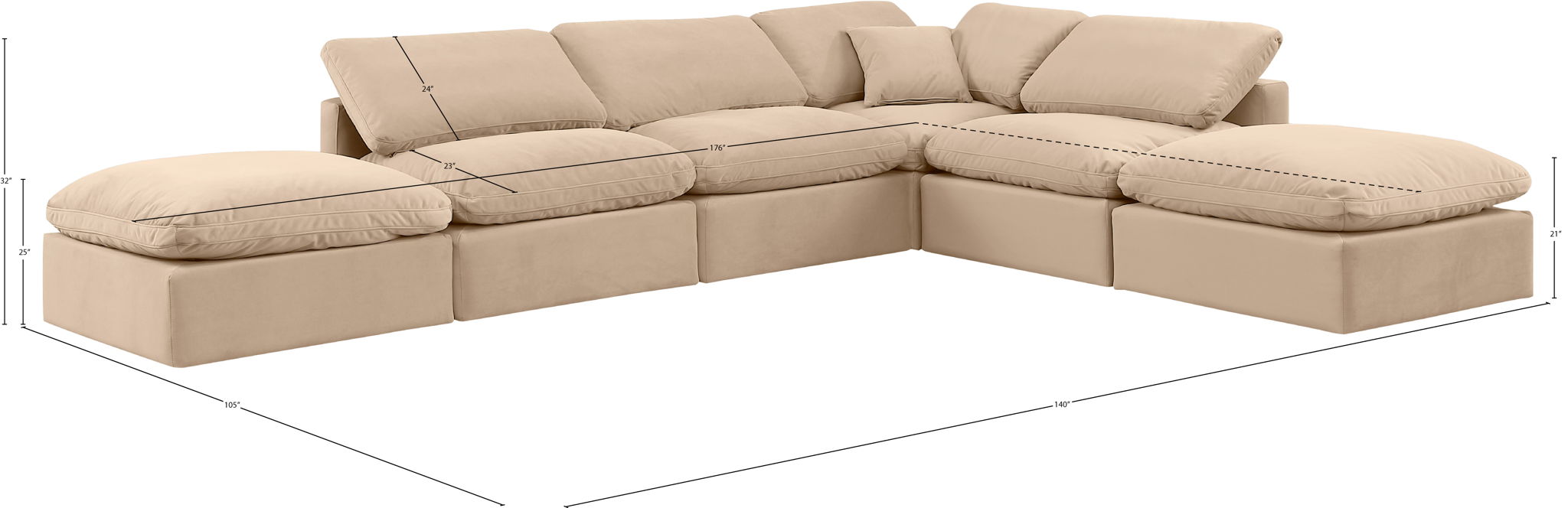 Indulge - Velvet 6 Piece Modular Armless Sectional - Simple Home Plus