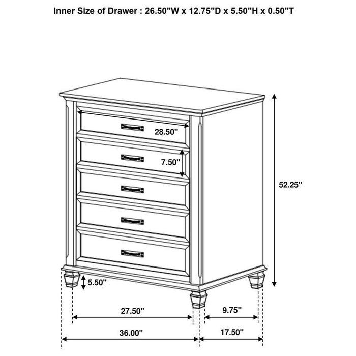 Franco - 5-Drawer Bedroom Chest - Simple Home Plus