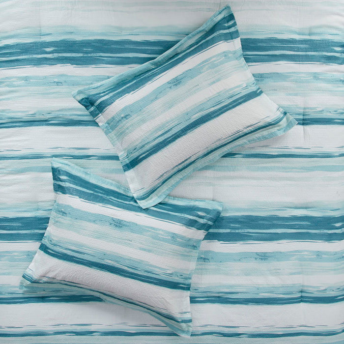 Marina - King 8 Piece Printed Comforter And Coverlet Set Collection - Aqua - Simple Home Plus