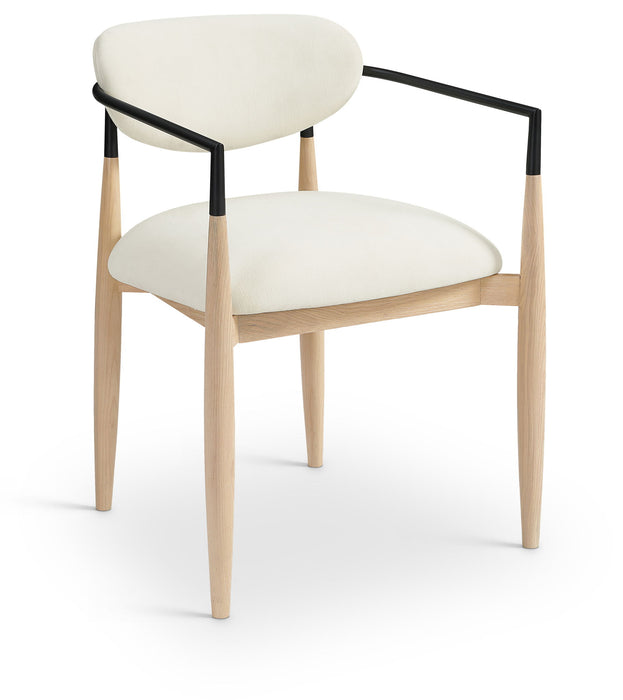 Riccio - Performance Fabric Upholstered Dining Arm Chair (Set of 2) With Light Brown Legs - Cream - Simple Home Plus