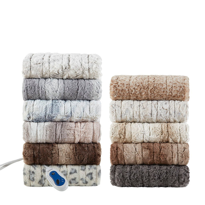 Zuri - Oversized Faux Fur Heated Throw - Blush / Gray - Simple Home Plus