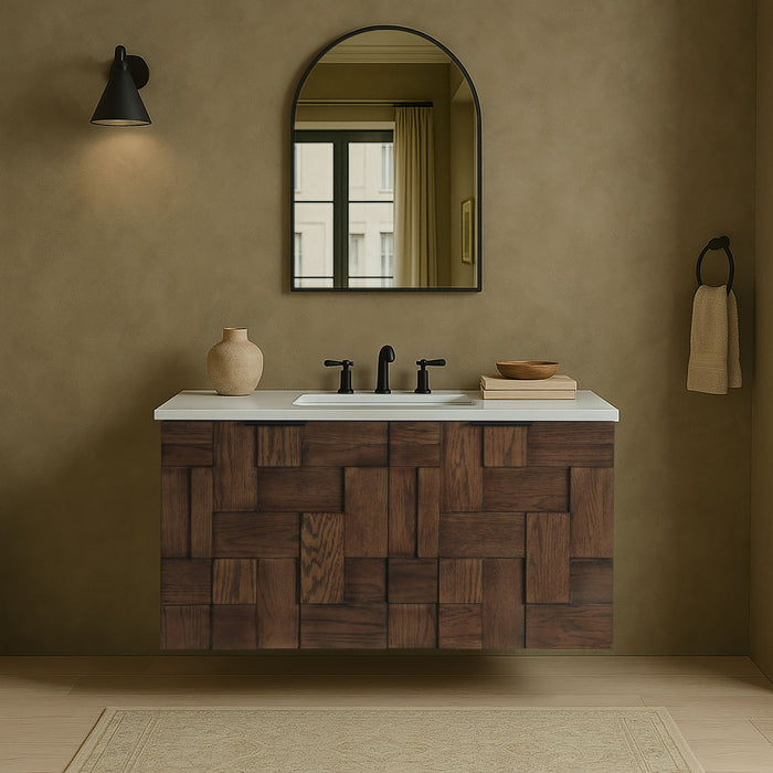 Leonardo - Engineered Stone And Solid Wood 24" Wall Mounted Bathroom Vanity - Simple Home Plus