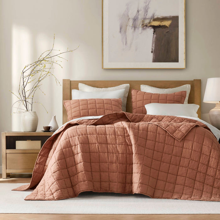 100% Linen - King/California King Linen Garment Washed Quilt Set - Clay - Simple Home Plus