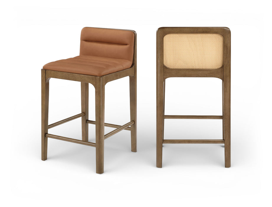 Ellis - Vegan Leather Upholstered Counter Stool (Set of 2) - Brown Base - Simple Home Plus