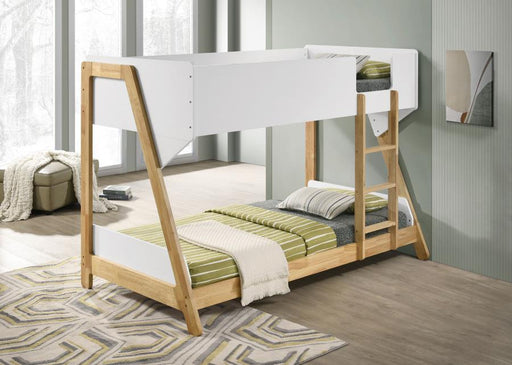 Wyatt - Wood Twin Over Twin Bunk Bed - White And Natural - Simple Home Plus