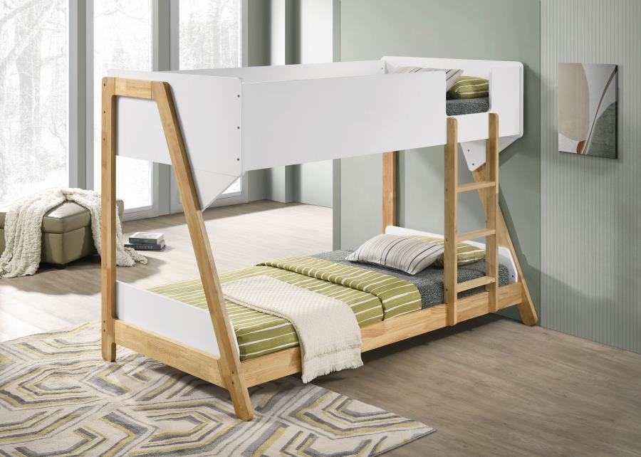 Wyatt - Wood Twin Over Twin Bunk Bed - White And Natural - Simple Home Plus