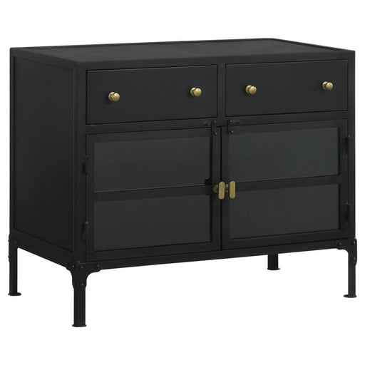 Sadler - 2-Drawer Accent Cabinet With Glass Doors - Black - Simple Home Plus
