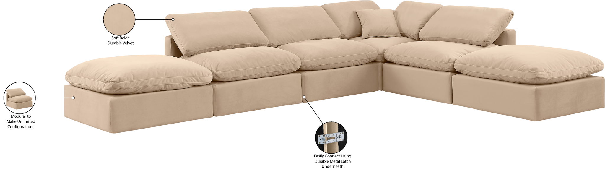 Indulge - Velvet 6 Piece Modular Armless Sectional - Simple Home Plus